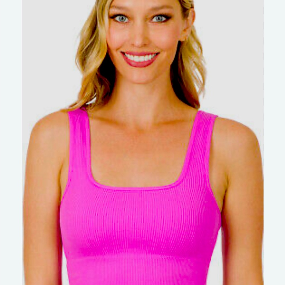 ⭐️3 for $15-Zenana Bright Fuschia Ribbed Crop Top